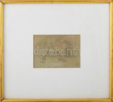 Kotász Károly (1872-1941): Tigris. Ceruza, papír, jelzett, dekoratív üvegezett keretben. 14x19,5 cm