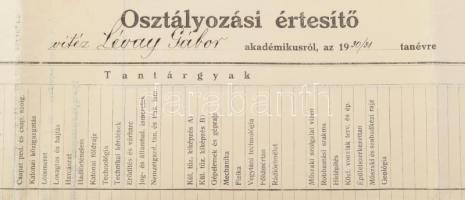 1931 M. Kir. Honvéd Ludovika Akadémia osztályozási értesítője vitéz Lévay Gábor akadémikusról (1943-...