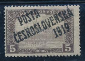 Posta Ceskoslovenska 1919 Parlament 5K. Signed: Bodor