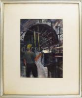 Dobroszláv József (1932-2016): Bányában, 1976. Akvarell, papír, jelzett. Üvegezett, kissé sérült fak...