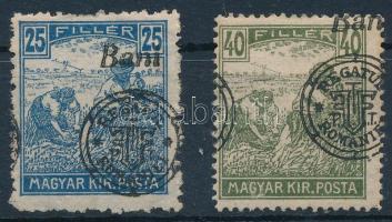 Nagyvárad 1919 Arató 25f és 40f elcsúszott felülnyomással (25f hajtott sarok) / shifted overprint. Signed: Bodor (25f folded corner)