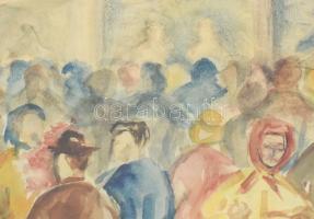 Bozsó János jelzéssel: Utcai forgatag. Akvarell, papír, üvegezett fakeretben, 27,5×21 cm