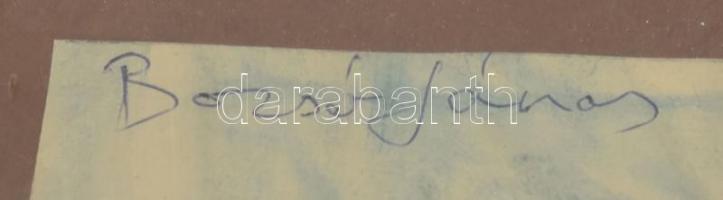 Bozsó János jelzéssel: Utcai forgatag. Akvarell, papír, üvegezett fakeretben, 27,5×21 cm