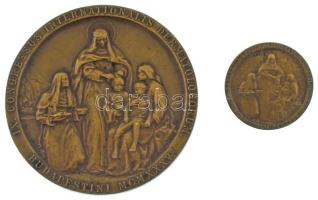 Vastagh Éva (1900-1942) 1935. "IX. Nemzetközi Dermatológiai Kongresszus Budapest" bronz plakett "LUDVIG" gyártói jelzéssel "IX. CONGRESSUS INTERNATIONALIS DERMATOLOGORUM - BUDAPESTINI MCMXXXV" (60mm) + IX. Nemzetközi Dermatológiai Kongresszus Budapest" az éremképpel megegyező jelvény (27mm) T:AU  HV 1409.