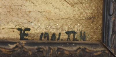 Olvashatatlan jelzéssel, XX. sz. eleje: Vízparti táj, 1901. Olaj, vászon. Dekoratív, sérült fakeretb...