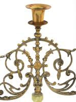 Díszes háromágú gyertyatartó pár, ónix elemmel, m: 31 cm