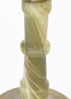 Díszes háromágú gyertyatartó pár, ónix elemmel, m: 31 cm