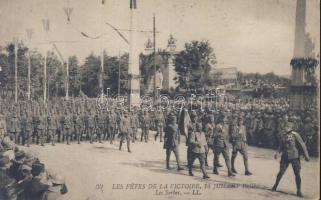 Military WWI Celebration of Victory 14 July 1919 with Serbian soldiers marching