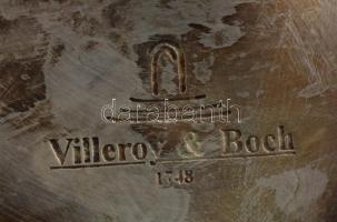 Villeroy & Boch antik ezüstözött kis kínáló, üvegbetéttel, jelzett, d: 11 cm, m: 7,5 cm