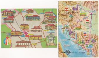 31 db MODERN magyar és külföldi városok térképes képeslapjai