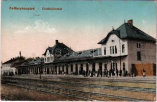 1918 Székelykocsárd, Kocsárd, Lunca Muresului; vasútállomás. Vasúti levelezőlapárusítás 6422. / railway station (ragasztónyom / glue marks)