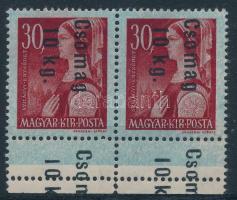 1946 Betűs Csomag 10kg./30f pár alul kettős fogazással, az ívszélre is került felülnyomás!!! / Mi 877 pair with double perforation, overprint on the margin