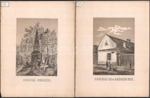 1867/1871 Csokonai-szobor fotója, karcolásokkal, 22×16 cm + 3 db Csokonaival kapcsolatos nyomat