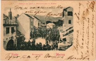 Mostar, Strassenbild. Ankunft der Hoch u. Deutschmeister / arrival of military generals, street view, N. Khun's shop (fl)