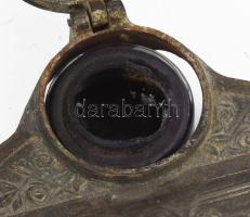 Szecessziós tintatartó, kissé sérült üvegbetéttel + tapper