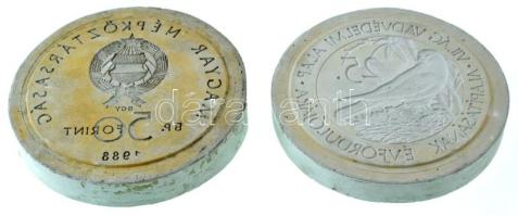 1988. 50Ft Cu-Ni "Világ Vadvédelmi Alap - Kékvércse" érme gipsz előlapi és hátlapi NEGATÍV...