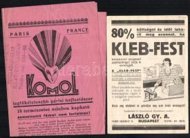 cca 1910-40 vegyes reklám tétel: számolócédulák, tasakok, szórólapok, minta stb., 12 db