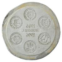 1996. 50 éves a Forint emlékérem gipsz hátlapi NEGATÍV nagyminta tervezet (157mm) T:AU,XF ph. RRR! / Hungary 1996. 50th anniversary of the Forint medallions reverse NEGATIVE large plaster sample (157mm) C:AU,XF edge error RRR!