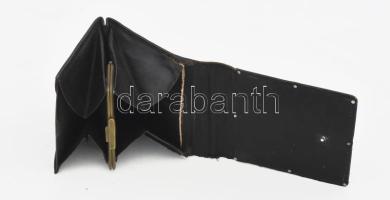 Antik bőr pénztárca ezüst (Ag) lappal díszítve, 9x9 cm