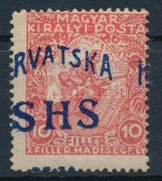 SHS 1918 Hadisegély 10f elcsúszott felülnyomással / shifted overprint. Signed: Bodor