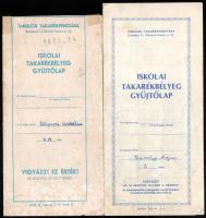 cca 1973-1989 Iskolai takarékbélyeg gyűjtőlapok, 2 db, az egyikben bélyegekkel