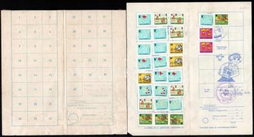 cca 1973-1989 Iskolai takarékbélyeg gyűjtőlapok, 2 db, az egyikben bélyegekkel