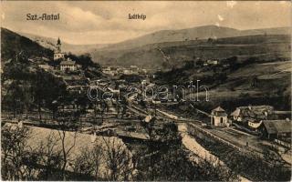 1914 Szentantal, Svaty Anton, Sväty Anton; látkép. Grohmann kiadása / general view + "MEZŐHEGYES - MEZŐ-TÚR 196. SZ." vasúti mozgóposta bélyegző