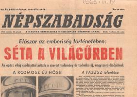 [Folyóirat] ,,Először az emberiség történetében. Séta a világűrben. Az egész világ csodálattal adózik a szovjet tudomány és technika új, nagyszerű diadalának. A Népszabadság politikai napilap lapszáma a Voszhod-2 űrhajó, a második szovjet többszemélyes űrhajó útjáról, a nyolcadik szovjet űrrepülésről. (XXIII. évfolyam, 66. szám, 1965. március 19.) Budapest, 1965. Szikra Lapnyomda. 9 + [3] p. Folio. A második világháborút követően jelentős fegyverkezési verseny kezdődött az Egyesült Államok és a Szovjetunió között. Ennek a versengésnek az eredménye a nyugati világot sokkoló Szputnyik-1 műhold fellövése 1957 októberében, melyet a szovjet hírközlés nagy diadallal jelentett be. Újabb diadalnak számított szovjet oldalon - és a nyugati szorongás újabb epizódját szolgáltatta - az első űrrepülések sora, melyeket szovjet űrhajósok hajtottak végre: a Vosztok-1 űrhajó fedélzetén Jurij Gagarin 1961. április 12-én másfél órás űrrepülésével egy teljes fordulatot tett meg a Föld körül, őt követte 1961 augusztusában German Tyitov a Vosztok-2 űrhajón 17 teljes Föld-fordulattal. A harmadik (és negyedik) űrrepülésre még merészebb tervet tűzött ki a szovjet vezetés: több napon át tartó keringést, mégpedig két-két szovjet űrhajó, 1962 augusztusában a Vosztok-3 és Vosztok-4, 1964 júniusában pedig a Vosztok-5 és a Vosztok-6 részvételével (utóbbi páros repülés az első női űrhajós, Valentyina Tyereskova részvétele miatt ment szenzációszámba). Bár a szovjet űrhajózás az addigi hat úttal számos tájékozódási, vezérlési, kommunikációs és egészségügyi kérdésre választ kapott, ám továbbra is megoldatlan maradt a többszemélyes űrutazás, az űrséta és az űrrandevú kérdése, melyeket egyenként is meg kellett oldani a távlati cél, a Hold eléréséhez. A párhuzamosan zajló amerikai kísérleteket megelőzve 1964 októberében a Voszhod-1 űrhajó fedélzetén három szovjet űrhajós zsúfolódott össze és végezte űr-kísérleteit sikeresnek bizonyuló 24 órás repülése során. A szovjet űrprogram következő célja volt az űrséta megvalósítása volt, azaz annak a lehetőségnek a gyakorlati próbája, hogy az űrhajós az űrben rövid időre el tudja hagyni űrhajóját. A Voszhod-2 űrhajó építése elsődlegesen ezt a célt szolgálta. Pavel Beljajev parancsnokkal és Alekszej Leonov fedélzeti mérnökkel a fedélzetén a Voszhod-2 1965. március 18-án állt Föld körüli pályára, és egynapos küldetése során Alekszej Leonov valóban elvégezte a történelem első sikeres űrsétáját, mely 12 percig tartott. Az eseményről televíziós felvétel is készült, melynek egy képkockáját nyitóoldalán hozza lapszámunk. Az illusztrált lapszámban a szovjet hírügynökség alaposan megszűrt jelentése, az űrhajósok életrajza, beszélgetésük Leonyid Brezsnyev első titkárral, sajtóvisszhang, valamint további spekulációk a szovjet űrprogram további céljairól, jelesül az űrállomás létesítéséről. Lapszámunk további részeiben belpolitikai hírek, külföldi választási várakozások a népi demokratikus áttörés jegyében, illetve a vietnami nép harci naplója. A küldetés vége előtt megjelenő lapszám nem boncolgathatja a visszatérés körülményeit, illetve érthető módon mellőzi a küldetés során felmerült óriási bonyodalmak hírzárlat alá vont boncolgatását, mely hibák és malőrök végül a Voszhod-projekt végleges leállításához vezetett, és helyette a későbbi Szojuz-program került előtérbe. Jó állapotú lapszám.