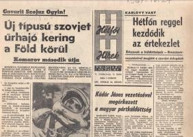 [Folyóirat] ,,Gavarit Szojuz Ogyin! Új típusú szovjet űrhajó kering a Föld körül". A Hétfői Hír...