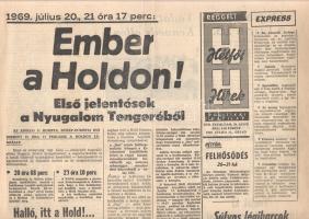 [Folyóirat] ,,1969. július 20., 21 óra 17 perc: Ember a Holdon! Első jelentések a Nyugalom Tengeréből. A Hétfői Hírek lapszáma az Apollo-11 Holdra szállási programjáról. (XIII. évfolyam, 30. szám, 1969. július 21.) Budapest, 1969. Szikra Lapnyomda. [8] p. Folio. A második világháborút követően jelentős fegyverkezési verseny kezdődött az Egyesült Államok és a Szovjetunió között. Ennek a versengésnek volt az eredménye a nyugati világot sokkoló Szputnyik-1 műhold fellövése 1957 októberében, melyet a szovjet hírközlés nagy diadallal jelentett be. Jóllehet a szovjetek által fellőtt első műhold nyomán kitört pánik egyebek között a NASA megalakulásához vezetett, 1961. április 12-én Jurij Gagarin másfél órás űrutazásával újabb szovjet diadal született. Mivel az amerikai űrprogram mind az első műhold, mind az első ember űrbe küldésével lemaradásba került. John F. Kennedy amerikai elnök csattanós válaszként 1961. május 25-én a szenátusban meghirdette a Holdra szállási programot. A később Apollo-projektként elhíresült terv szerint még az évtized vége előtt embert kell juttatni a Holdra, és sikeresen vissza is kell hozni onnan. A nagyívű terv sikeréhez azonban rengeteg részlet kidolgozásra szorult. Bár az 1961. május 5-én végrehajtott első amerikai űrutazással kiderült, hogy a kozmikus sebesség, a kozmikus sugárzás és a súlytalanság állapota is túlélhető az emberi szervezet számára, a következő űrutazások során még számtalan vezérlési, kommunikációs, tudományos és egészségügyi kihívásra kellett megoldást találni, illetve meg kellett oldani a Föld kerüli keringés, a hosszú távú űrben tartózkodás, az együttes repülés, az űrséta és az űrrandevú technikai kérdéseit. Az 1961-től kibontakozó Mercury- és Gemini-programok sikere után 1967-től indult a Hold-utazás végső szakaszának programja, az Apollo-program. A tragédiát sem nélkülöző űrprogram döntő része 1967-1969 között zajlott, melynek során az Apollo-űrhajók több alkalommal megközelítették a Holdat, körbe is fényképezték, és kezdettől fogva a két űreszközös megoldást választották, melynek értelmében a Föld-Hold-távolságot megtevő anyaűrhajó Hold körüli pályára áll, és onnan egy másik járművel, egy holdkomppal érik el a Hold felszínét, majd jutnak vissza onnan. Az Apollo-11 űrhajó 1969. július 16-án startolt Floridából, és több napnyi utazás, majd Hold körüli pályára állás után 1969. július 20-án az anyaűrhajóról leválasztották a holdkompot (18:47), majd az holdkomp hosszas fékezési és ereszkedési manőverek után elérte a Hold felszínét (21:17). Lapszámunk a magyar sajtóban szokatlan terjedelemben számol be a Sas holdkomp leszállási manővereiről, majd infografikával kísérve ismerteti az elkövetkező órák és napok várható menetrendjét. Neil Armstrong és Buzz Aldrin űrhajósok holdsétájára és tudományos vizsgálódásaira 1969. július 21-én a reggeli órákban került sor, lapzárta után, így azt lapszámunknak nem volt módjában közölni. Lapszámunk különös fricskaként közli a szovjet Hold-program részeként a helyszínen tartózkodó távvezérelt, legénység nélküli szovjet holdszonda, a Luna-15 expedíciójának eredményeit is. A lap további részében a vietnami katonai agresszió elítélése. Házgyári és kulturális hírek, rövid beszélgetés az ukrán SZSZK táncművészeivel. Jó állapotú lapszám.