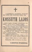 Kossuth emlékezete.
Budapest, (1894). ,,Jókai" Könyvnyomda. 1 t. (címkép) + 25 + [1] p. Egyetl...