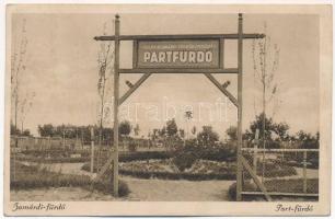 1927 Zamárdi, Balatonzamárdi Fürdőegyesület Partfürdő, strand bejárata (ázott / wet damage)