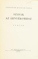 Füst Milán/Szántóné Kaszab Ilona: Szavak az árnyékomhoz (Füst Milán által aláírt meghívókártyával) [Budapest], 1934, Az Író kiadása (Hungária Nyomda Rt., Bp.), 99 p. + [3] p. Első kiadás. Félbőr kötésben