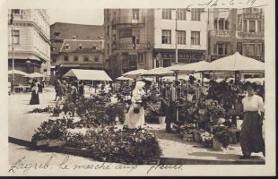 Zagreb flower market with bank, dentist´s office and the shops of S. Stanisic and Anker