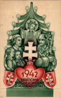 1942 Karácsonya Harcoló honvédeinké és hozzátartozóiké; levente szimbólumokkal, hajtható lap / WWII Hungarian military Christmas greeting with paramilitary youth organisation's symbols s: Légrády (non PC)