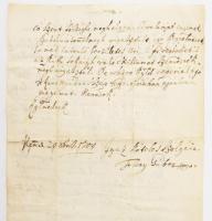 1708 Tolvay Gábor, báró (1654.-1718.): nádori ítélőmester autográf levele kuruc fogságból való szaba...