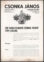 Csonka János Gépgyára The twin-cylinder Csonka "Boxer" type engine. Bp., (Gulyás-ny.), angol nyelvű prospektus, 2 sztl. lev.