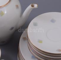 cca 1940/50, Seltmann Weiden mid-century vékonyporcelán teás készlet, teljes, jelzett, minimális kop...