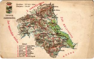 Zágráb vármegye térképe, Károlyi Gy. kiadása / Zupanija Zagrebacka / Map of Zagreb County County (EK)