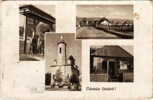 1944 Déda, Ortodox templom, Székelykapu, üzlet / Orthodox church, carved wood gate, shop (szakadás / tear)