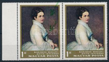 1966 Festmények I. 1Ft ívszéli pár, a bal oldali bélyegen végigfutó zöld csík / Mi 2292 pair, paint stripe