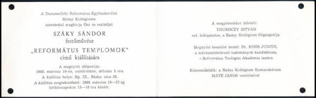1988 Száky Sándor festőművész autográf címbejegyzése egy kiállítási meghívóján
