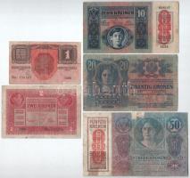 1916. 1K + 1917. 2K + 1915. 10K függőleges, piros "DEUTSCHÖSTERREICH" felülbélyegzéssel + ...