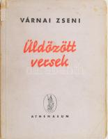 Várnai Zseni: Üldözött versek. Várnai Zseni (1890-1981) költőnő által ALÁÍRT! Bp., 1945, Athenaeum, 202 p. Kiadói papírkötés, kissé foltos borítóval, hiányos gerinccel, belső kötéstáblán ex libris Margit könyve, helyenként feltehetően felvágásból eredő kissé sérült lapszélekkel.