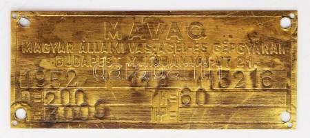 1952 MÁVAG (Magyar Állami Vas-, Acél- és Gépgyárak) fémtábla, 83x33 mm