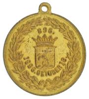 1896. "Pozsony-dévényi emlék a magyar honalapítás ezredik évére / 896 - 1896. október 18." aranyozott bronz jubileumi emlékérem füllel (29mm) T:AU patina / Hungary 1896. "Pozsony-Dévény (today: Bratislava) memorial for the thousandth year of the founding of the Hungarian homeland / 896 - October 18, 1896." gilt bronze jubilee medallion with ear (29mm) C:AU patina