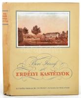 Bíró József: Erdélyi kastélyok. Bp.,(1943.), Új Idők, 209 p.+LXXII (fekete-fehér fotókkal) t. Kiadói félvászon-kötés, kiadói gerincén kissé foltos és szakadt illusztrált papír védőborítóban, lapok többsége tetején halvány ázásnyommal.