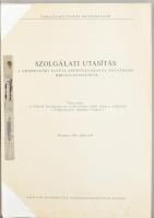 Szolgálati utasítás a nemzetközi vasúti árufuvarozásra vonatkozó megállapodáshoz. Bp, 1979, Magyar Államvasutak Vezérigazgatósága - KPM Vasúti Főosztály, 157 p. Mappában lefűzve. Megjelent 2950 példányban.