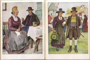 Ausztria 1920 Népviseletek leporello füzet 14 színes képpel
