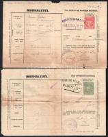 1890 Fedeztetési jegy + 1910-1920 3 db marhalevél